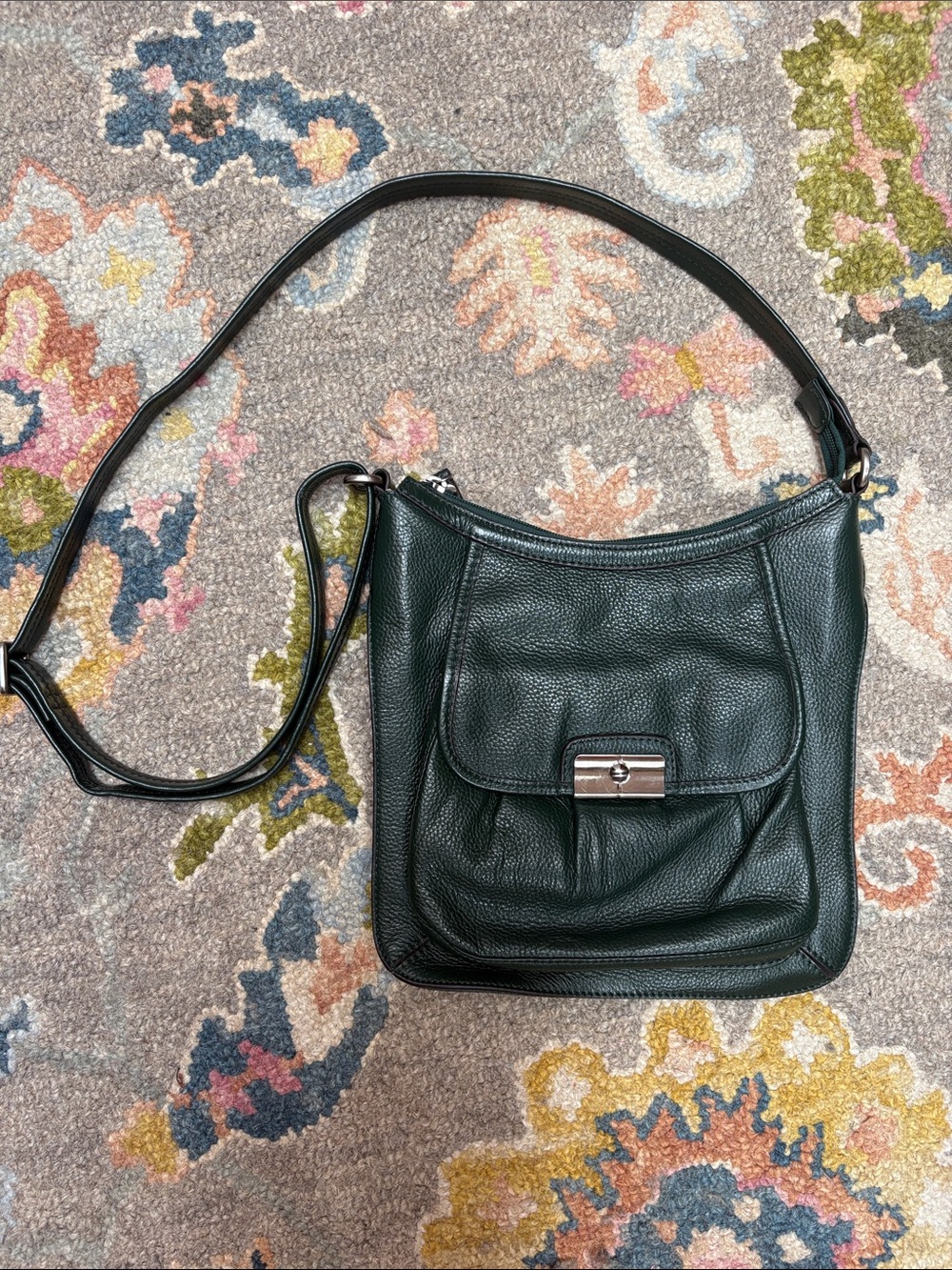 Vintage Forest Green Leather Crossbody Bag
 Bag